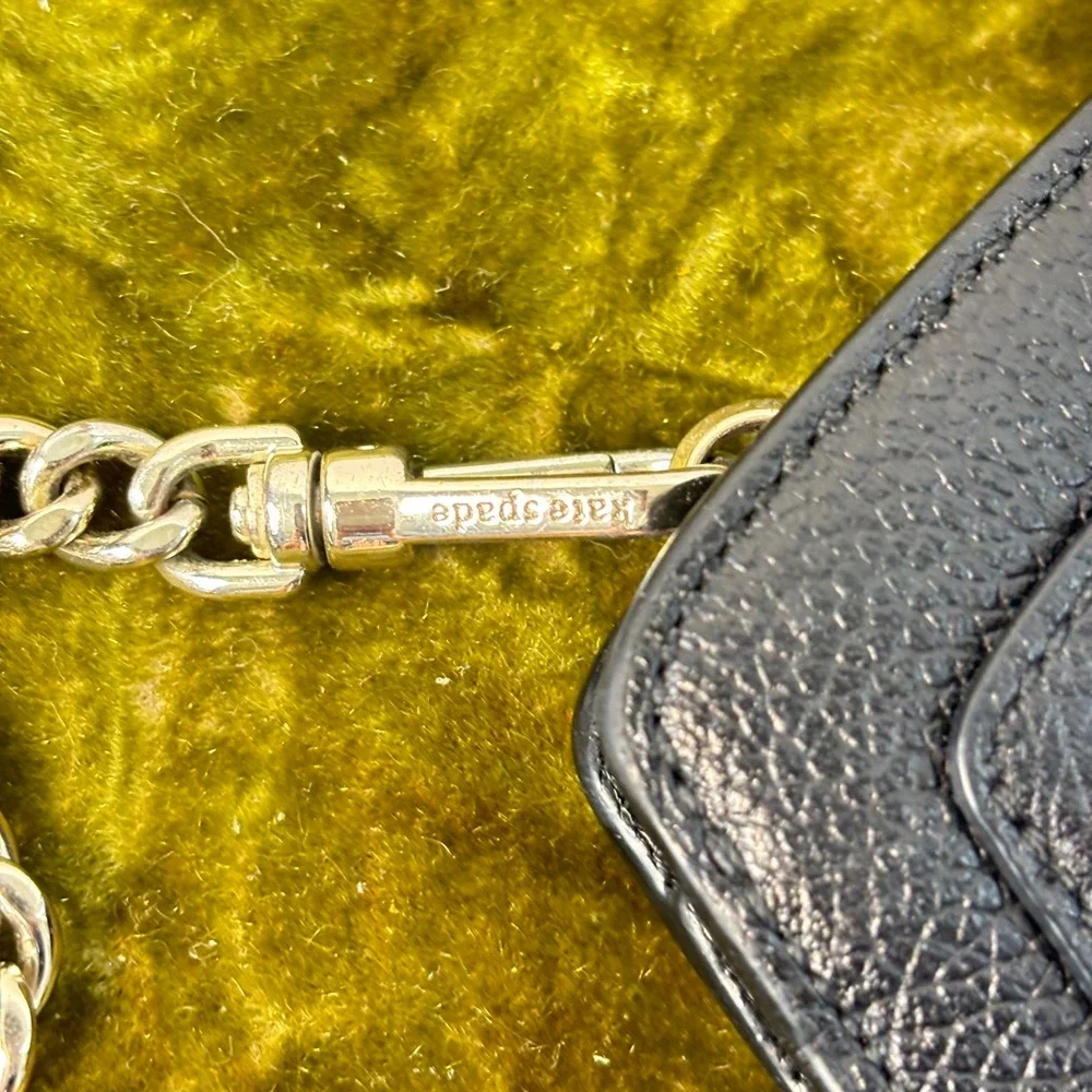 Kate Spade New York Black Pebbled Leather Crossbody Bag Gold Chain Strap